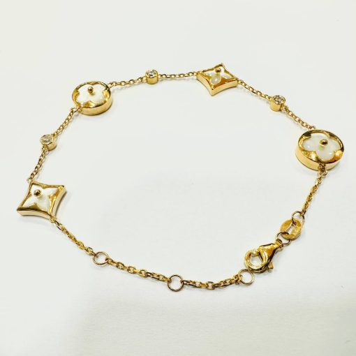 Clover Bracelet 5 Motifs Gold Black and Pearl White