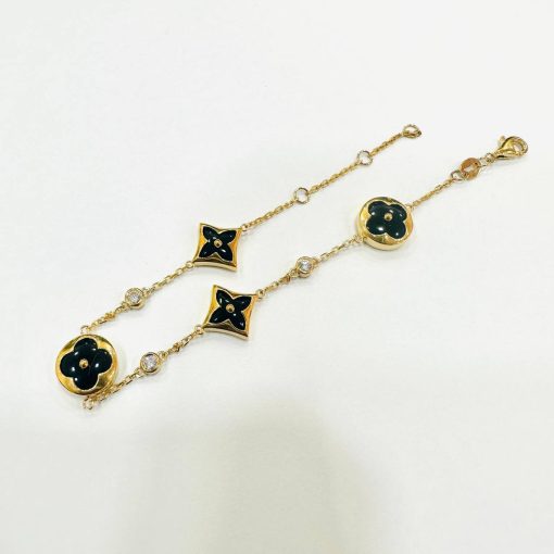 Clover Bracelet 5 Motifs Gold Black and Pearl White